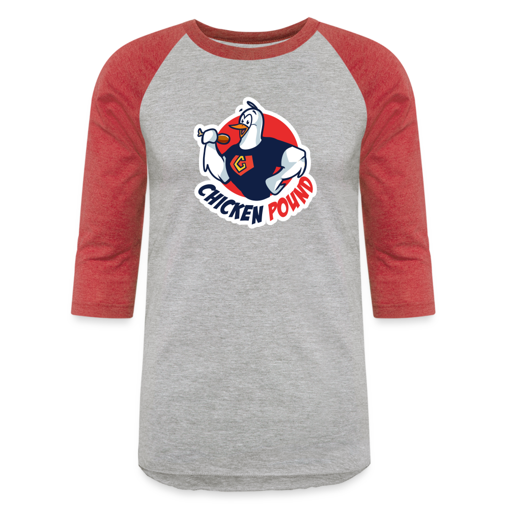 Vintage Chicken Pound Baseball Tee - heather gray/red