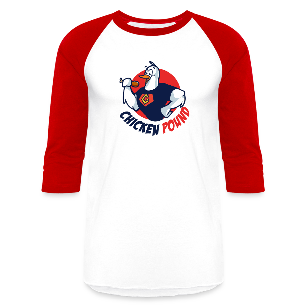 Vintage Chicken Pound Baseball Tee - white/red