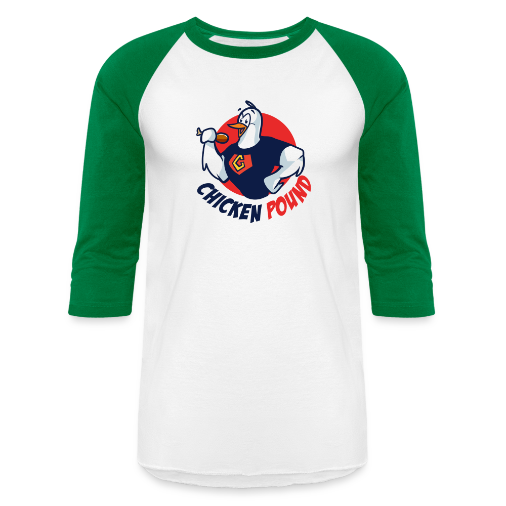 Vintage Chicken Pound Baseball Tee - white/kelly green